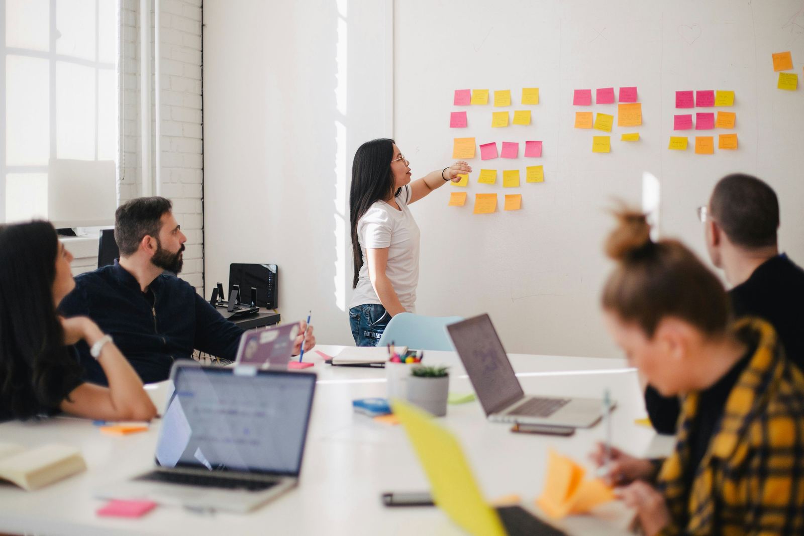 Advisory team mapping analysis priorities on a planning board before execution